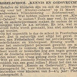 Nieuw Israëlietisch Weekblad 8 maart 1940,  pag. 10. Fröbelschool Kennis en Godsvrucht.