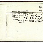 Inventaris kaart Kamp Westerbork van Simon Mozes de Koning geboren 11-02-1898 op transport naar Auschwitz op 14-09-1943