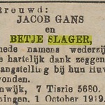 3-10-1919, NIW trouwbericht Betje Slager en Jacob Gans.jpg