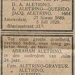 Twee overlijdensadvertenties A Aletrino.