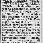 Oproep van Louis Weijl in de Leidsche Courant van 5 juni 1946.