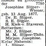 Overlijdensadvertentie Josephine Slijper-Wiener, moeder van Salomon.jpg