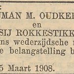 1908-3-27 Nieuw Israelitisch Weekblad Hijman Oudkerk Betsy Rokkestikker huwelijk.JPG