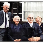 Adriaan Carel (Harry) Kroonenberg, het echtpaar Dijkstra en Eva Kroonenberg-Leman omstreeks 1970.-Repaired-Enhanced-Colorized.jpg